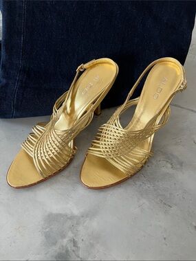Metallic Gold Strappy Slingback Heels